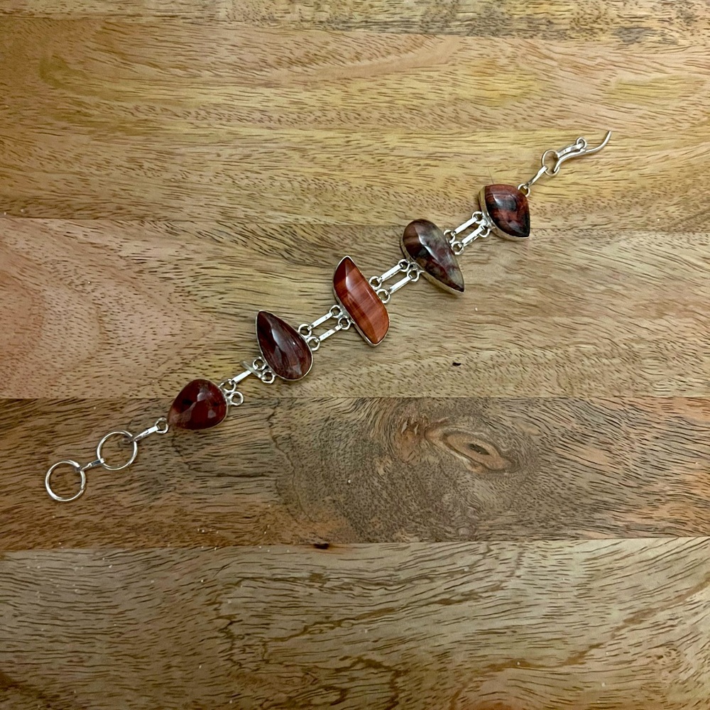 Brecciated Jasper Gemstone Bracelet Silver Overlay
